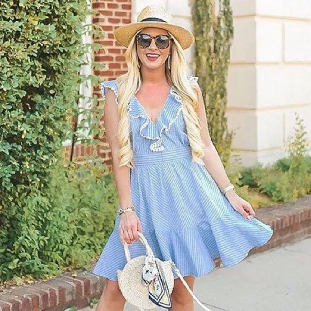✨Crochet Pompom Flounce Embellished Striped Dress✨